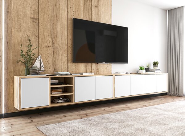 Komplet wiszących szafek rtv dąb wotan + biały M7-D92