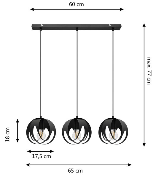 Lampa wisząca potrójna na listwie MOONLIGHT W-L 1888/3 BK