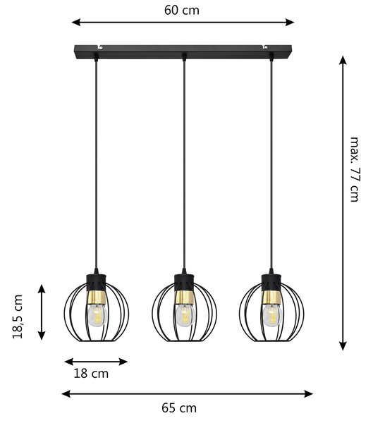 Lampa wisząca potrójna na listwie STARLIGHT W-L 1399/3 BK+GO