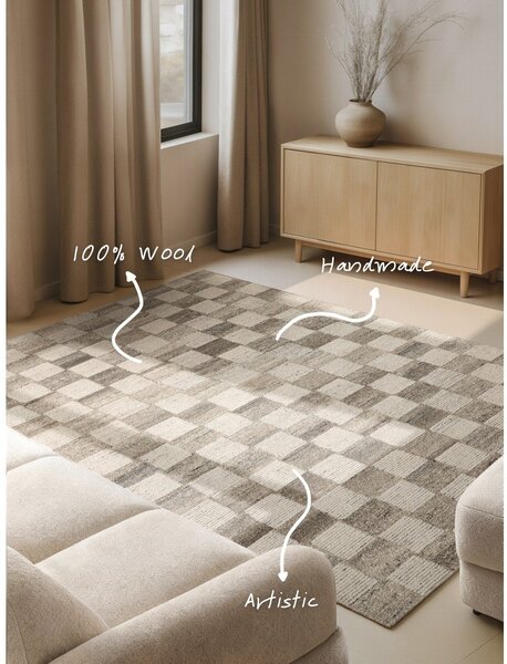 Kremowy wełniany dywan tkany ręcznie 160x230 cm Boho 1.0 Quadra – Vikosa