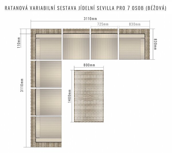 Rattanowy zestaw jadalniany zmienny SEVILLE dla 7 osób (beżowy)