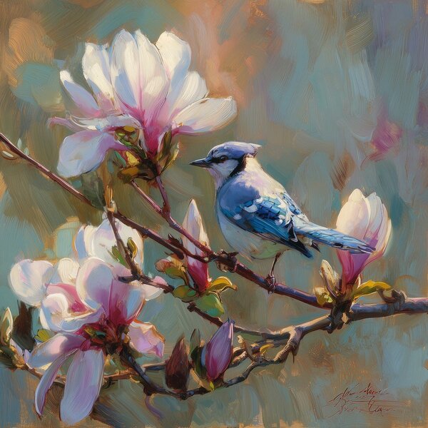 Obraz drukowany na płótnie 32x32 cm Bluejay & Blossom – Styler