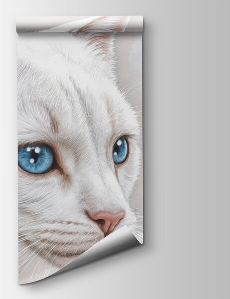 Fototapeta Tapeta z białymi kotami i kwiatami, Fototapety z zwierzętami, Popularne Fototapety, t00899 - Tapeko.pl