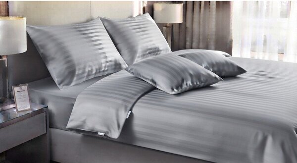 Szara pościel jednoosobowa 3-częściowa 140x200 cm Hotel stripe – JAHU collections