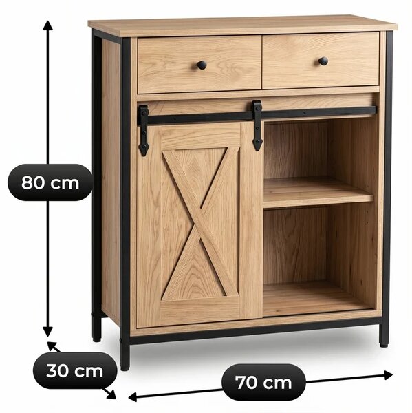 Komoda z Szufladami COLE 70 cm Dąb/Czarny Loftowa
