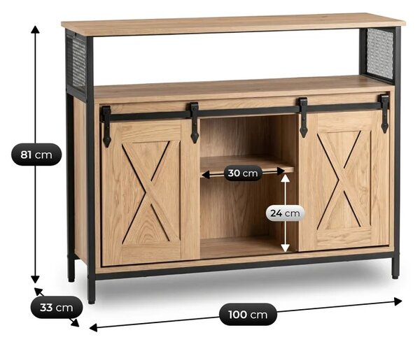 Komoda ARLO 100 cm z Półkami Dąb/Czarny Loftowa