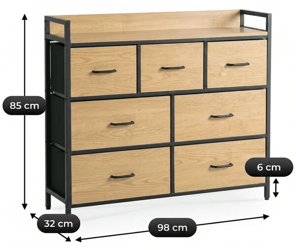 Komoda z Szufladami HUDSON 98 cm Dąb/Czarny Loftowa
