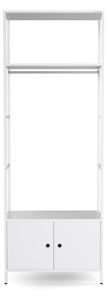 Regał biurowy otwarty z drążkiem na ubrania, do recepcji i poczekalni, metalowy, biały, 800x2200x400 mm: ARIEL