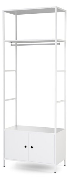 Regał biurowy otwarty z drążkiem na ubrania, do recepcji i poczekalni, metalowy, biały, 800x2200x400 mm: ARIEL