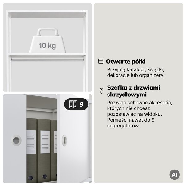 Regał biurowy otwarty z drążkiem na ubrania, do recepcji i poczekalni, metalowy, biały, 800x2200x400 mm: ARIEL