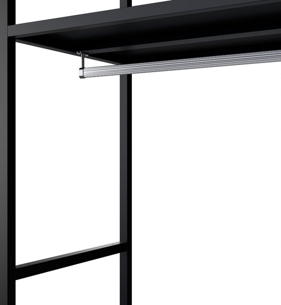 Regał biurowy otwarty z drążkiem na ubrania, do recepcji i poczekalni, metalowy, czarny, 800x2200x400 mm: ARIEL