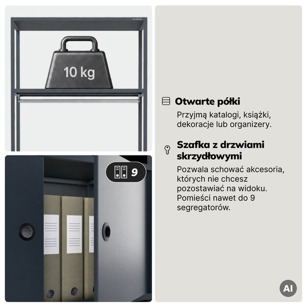 Regał biurowy otwarty z drążkiem na ubrania, do recepcji i poczekalni, metalowy, antracytowy, 800x2200x400 mm: ARIEL