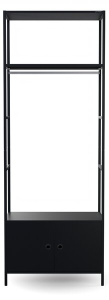 Regał biurowy otwarty z drążkiem na ubrania, do recepcji i poczekalni, metalowy, czarny, 800x2200x400 mm: ARIEL