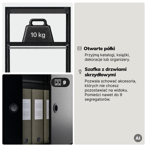 Regał biurowy otwarty z drążkiem na ubrania, do recepcji i poczekalni, metalowy, czarny, 800x2200x400 mm: ARIEL