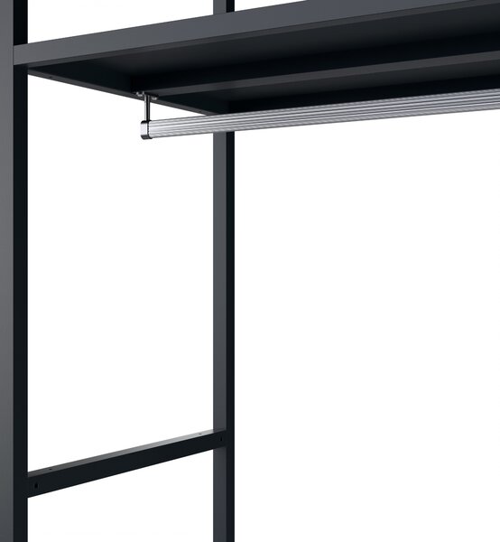 Regał biurowy otwarty z drążkiem na ubrania, do recepcji i poczekalni, metalowy, antracytowy, 800x2200x400 mm: ARIEL