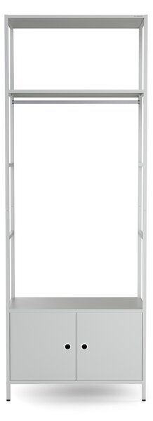 Regał biurowy otwarty z drążkiem na ubrania, do recepcji i poczekalni, metalowy, szary, 800x2200x400 mm: ARIEL