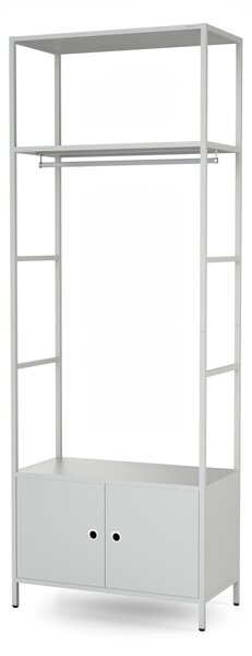 Regał biurowy otwarty z drążkiem na ubrania, do recepcji i poczekalni, metalowy, szary, 800x2200x400 mm: ARIEL