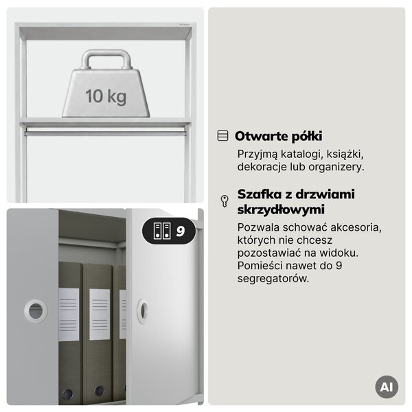 Regał biurowy otwarty z drążkiem na ubrania, do recepcji i poczekalni, metalowy, szary, 800x2200x400 mm: ARIEL
