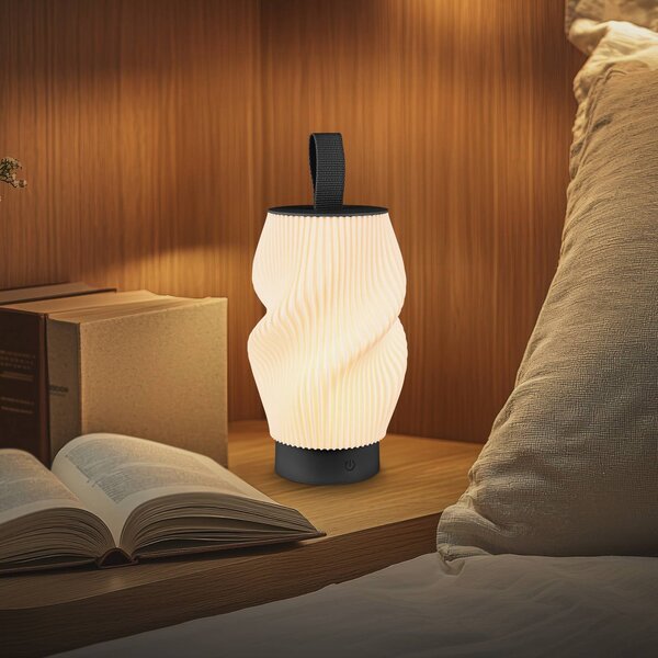 Briloner Lampa stołowa LED z akumulatorem Brilo unplugged Tubi, czarno-biała, IP44 możliwość ściemniania, czarny, sypialnia, tworzywo sztuczne, nowoczesny