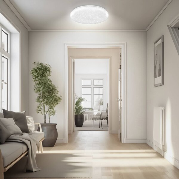 Briloner Lampa sufitowa LED Bright Sky, biała, 51 W, gwieździste niebo możliwość ściemniania, biały / opal, salon / jadalnia, tworzywo sztuczne, nowoczesny
