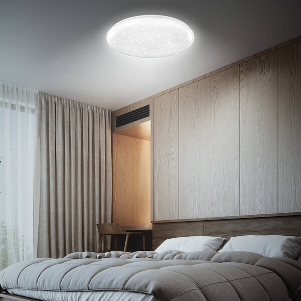Briloner Lampa sufitowa LED Bright Sky, biała, 51 W, gwieździste niebo możliwość ściemniania, biały / opal, salon / jadalnia, tworzywo sztuczne, nowoczesny