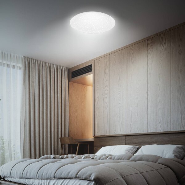Briloner Lampa sufitowa LED Lumenia, Ø 38 cm, 25 W, gwieździste niebo możliwość ściemniania, biały / opal, przedpokój, tworzywo sztuczne, nowoczesny