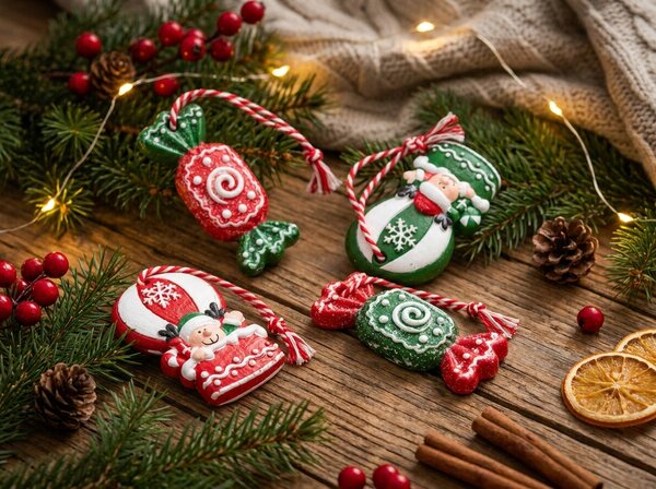 Zestaw 4 szt. ozdób świątecznych CANDY ELF 6 cm