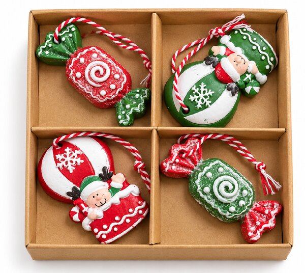 Zestaw 4 szt. ozdób świątecznych CANDY ELF 6 cm