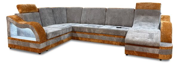Narożnik MARCUS 220/350/155 cm Szezlong z Masażem + stolik TKANINA PREMIUM