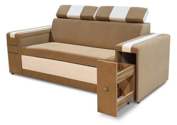 Nowoczesna Sofa KESLER I, podświetlenie + 2 x pufy, ruchome zagłówki