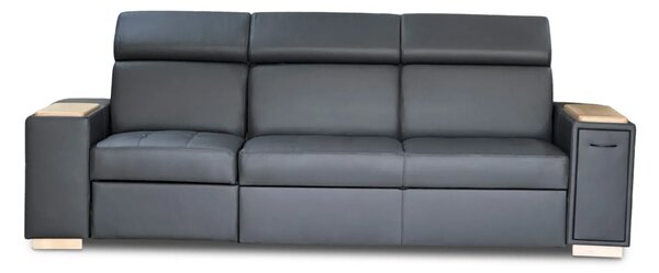 Trzyosobowa sofa Luksor I Relax z regulowanymi zagłówkami, dębową półką pod laptop, wysuwanym barkiem