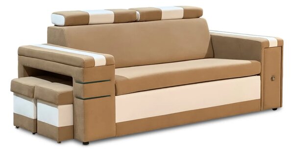Nowoczesna Sofa KESLER I, podświetlenie + 2 x pufy, ruchome zagłówki
