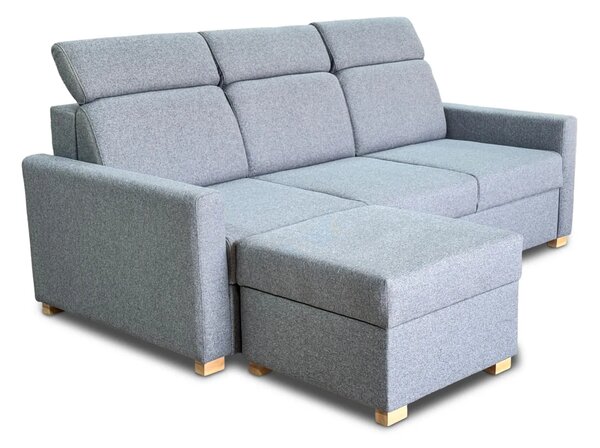 Sofa Seno 220 cm, funkcja spania, regulowane zagłówki + pufa