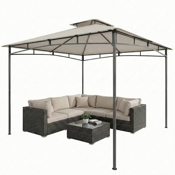 Pawilon z ochroną UV UPF50+, metalowa konstrukcja, składany, pawilon ogrodowy 3x3 m, dwuwarstwowy, wodoodporny, kremowy | 180g/m² poliester PA | 300x300x285 cm