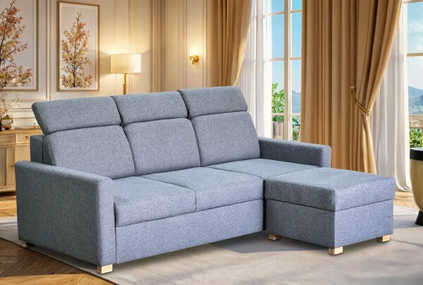 Sofa Seno 220 cm, funkcja spania, regulowane zagłówki + pufa