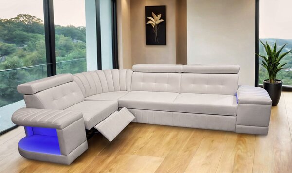 Narożnik Ronaldo 210/290 Relax LED Spanie 130/190 Regulowane Zagłówki