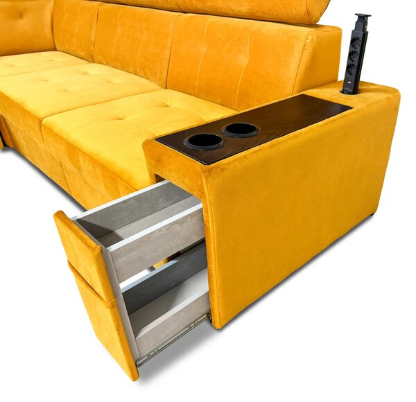 Narożnik Tulum 270x270 z funkcją spania i RELAX – Barki, Gniazdka, Półki