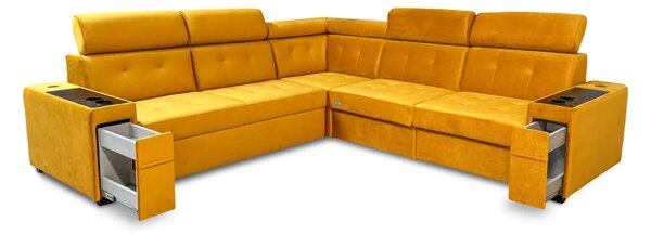 Narożnik Tulum 270x270 z funkcją spania i RELAX – Barki, Gniazdka, Półki
