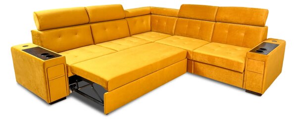 Narożnik Tulum 270x270 z funkcją spania i RELAX – Barki, Gniazdka, Półki