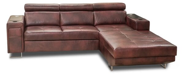 Skórzany narożnik Charlie XI z barkiem, kanapa narożna 250/210 cm 2 x USB+230V