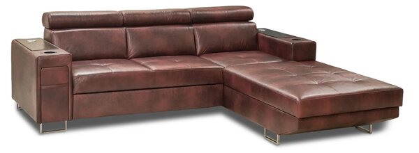 Skórzany narożnik Charlie XI z barkiem, kanapa narożna 250/210 cm 2 x USB+230V