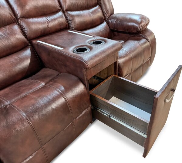 Sofa Borys funkcja relax elektryczna z barkiem skóra naturalna 200 cm