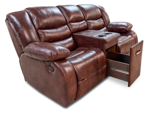 Sofa Borys funkcja relax elektryczna z barkiem skóra naturalna 200 cm