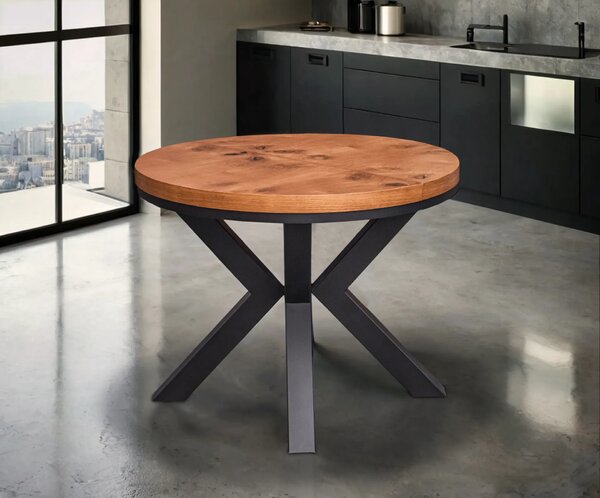 Stół okrągły rozkładany fi 100 + 2 x 50 cm LOFT z designerskimi nogami