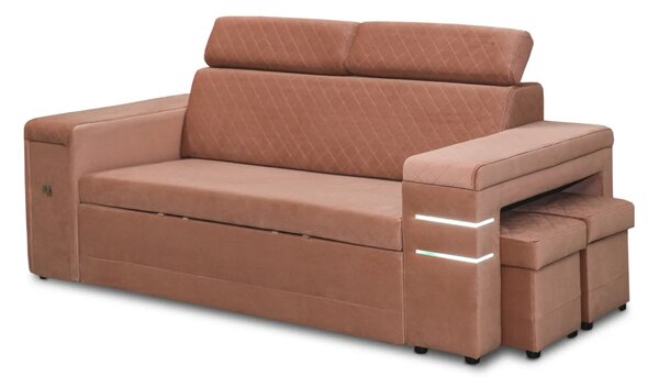 Nowoczesna Sofa KESLER I, podświetlenie + 2 x pufy, ruchome zagłówki
