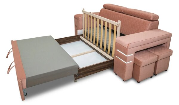 Nowoczesna Sofa KESLER I, podświetlenie + 2 x pufy, ruchome zagłówki