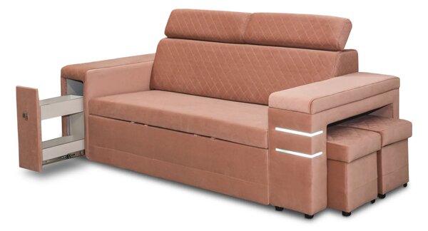 Nowoczesna Sofa KESLER I, podświetlenie + 2 x pufy, ruchome zagłówki