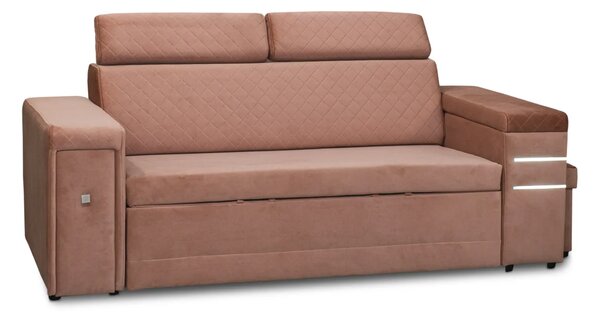 Nowoczesna Sofa KESLER I, podświetlenie + 2 x pufy, ruchome zagłówki