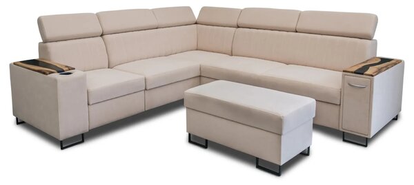 Narożnik Relax Simba II 250/280 cm - funkcja spania, podłokietniki z orzecha+żywica HIT!