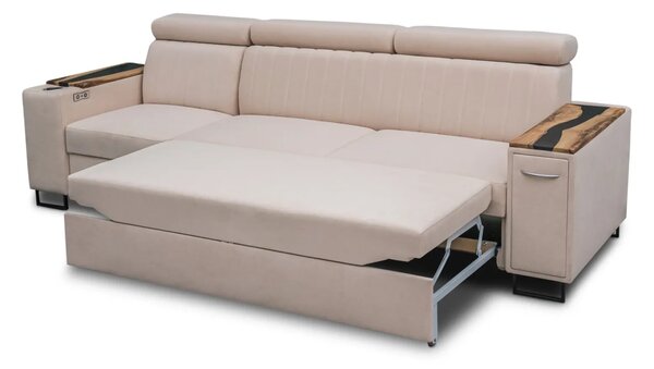 Kanapa Relax Simba V 250 cm - funkcja spania, podłokietniki z orzecha+żywica HIT!
